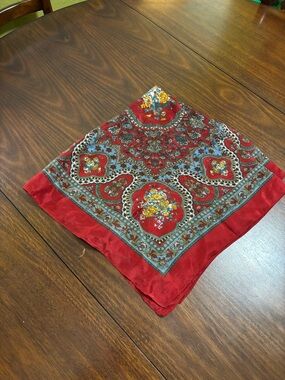 Free People Red Paisley Floral Silk Scarf